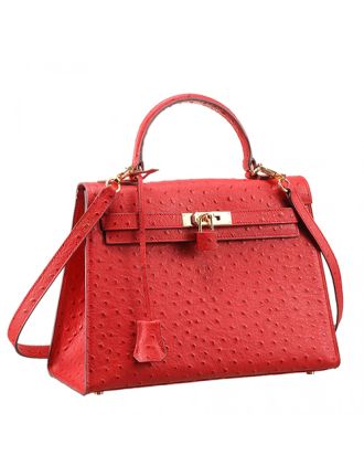 Hermes Kelly 32 Red Ostrich Leather 607481