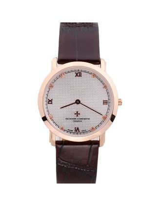 Vacheron Constantin Silver Dial Rose Gold Case Rich Maroon Bracelet