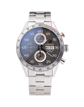 Tag Heuer Swiss Carrera Tachymeter Bezel Stainless Steel Checkered Brown Dial