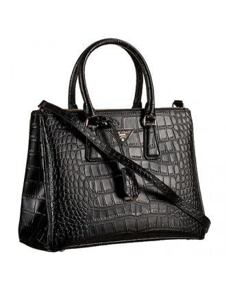 Prada Saffiano Crocodile Leather Black Bag