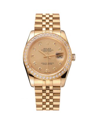 Swiss Rolex Datejust Champagne Dial Diamond Bezel Gold Jubilee Bracelet 1454098