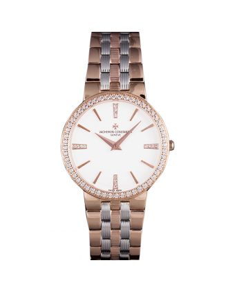 Vacheron Constantin Patrimony Traditionnelle White Dial Rose Gold Diamond Case Two Tone Bracelet
