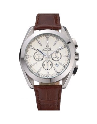 Omega Seamaster Aqua Terra Chronograph Ivory Dial Brown Leather Bracelet 622529