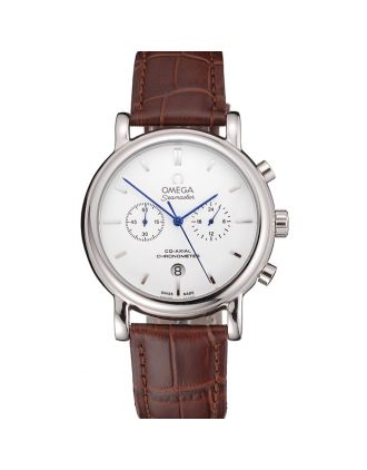 Omega Seamaster Vintage Chronograph White Dial Stainless Steel Case Brown Leather Strap