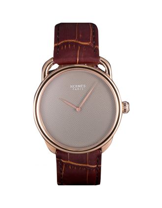 Hermes Classic Croco Leather Strap Silver Dial 801395