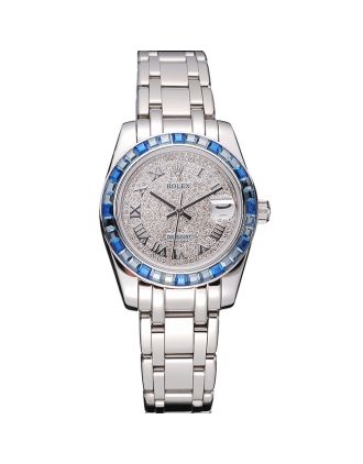 Rolex Datejust Diamond Dial Blue Jewels Bezel Stainless Steel Case And Bracelet 622834