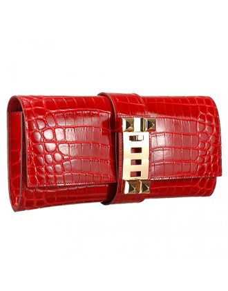 Hermes Medor Crocodile Leather Red Clutch 18926683