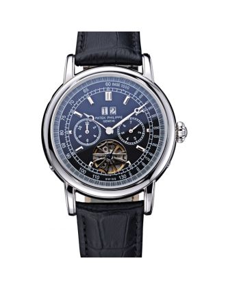 Patek Philippe Geneve Grand Complications Black Face Tourbillon Stainless Steel Black Band 622155