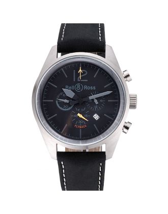 Bell and Ross BR126 Flyback Black Dial Silver Case Black Suede Leather Strap