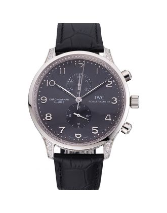 IWC Portugieser Chronograph Black Diamond Dial Black Leather Bracelet