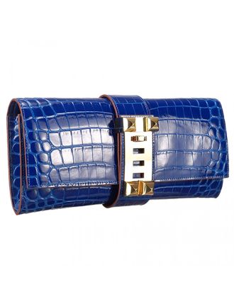 Hermes Medor Crocodile Leather Blue Clutch 18926678