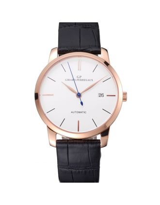 Swiss Girard-Perregaux 1966 White Dial Gold Case Black Leather Strap