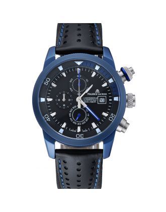 Maurice Lacroix Pontos S Supercharged Black And Blue Dial Black Leather Bracelet 1454224