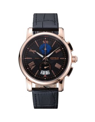 Montblanc Twinfly Chronograph Black Dial Black Leather Bracelet 1454118