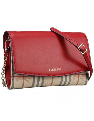 Burberry House Check And Dark Red Leather Wallet On Chain 18927030