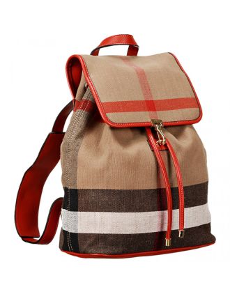 Burberry Canvas Check Backpack Honey Parade Red 608279
