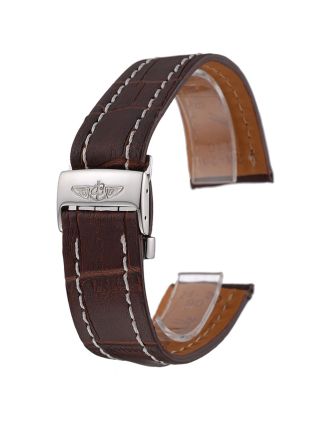 Breitling Brown Leather White Stitching Bracelet 622604