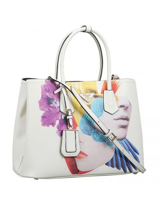 Prada Saffiano Double Tote Collage Print White Bag 18927291
