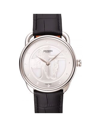 Hermes Classic Croco Leather Strap Silver Dial 801400