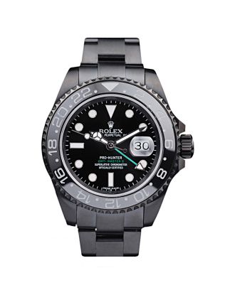 Rolex Swiss GMT Master II Pro-Hunter Black Steel Strap Black Dial