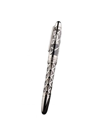 MontBlanc Transparent Silver Cutwork Pattern Ballpoint Pen With MB Engraved Fancy Cap 98055