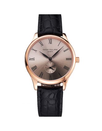 Patek Philippe Calatrava Gray Dial Rose Gold Case Black Leather Strap