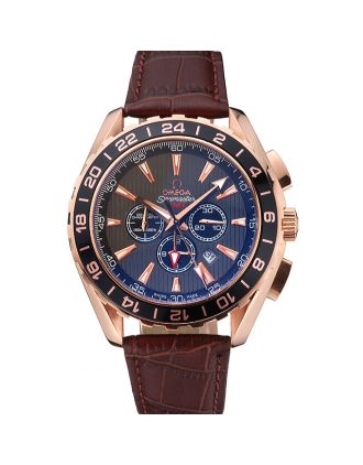Omega Seamaster Aqua Terra Chrono GMT Teak-Grey Dial Brown Leather Bracelet 622536