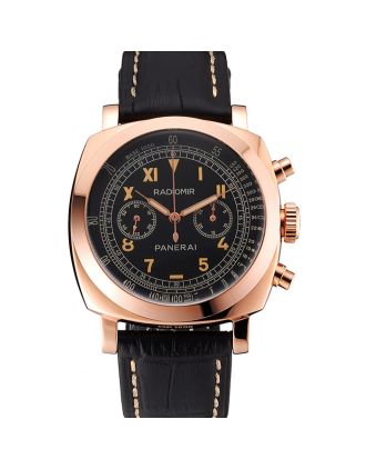 Swiss Panerai Radiomir 1940 Chronograph Black Dial Rose Gold Case Black Leather Strap
