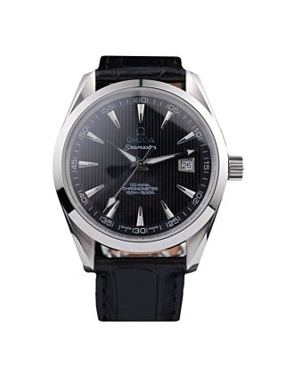 Omega Swiss Seamaster Railmaster Black Strap Black Striped Dial