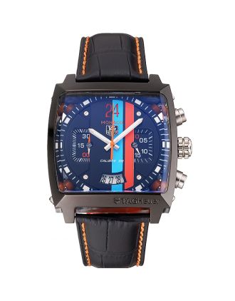 Tag Heuer Monaco Calibre 36 Blue And Orange Stripes Dial Black Leather Strap 622302