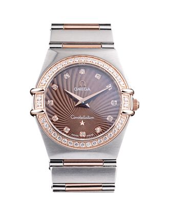 Omega Swiss Constellation Jewelry Diamond Case Radial Emblem Brown Dial 98117