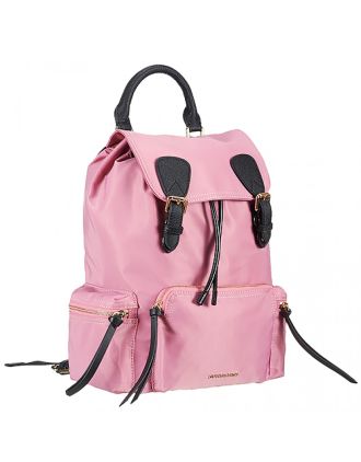 Burberry Large Backpack Pink Nylon Black Leather Trim 18927040