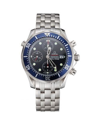 Swiss Omega Seamaster Chronograph 300m Blue Dial Blue Bezel Stainless Steel Case And Bracelet