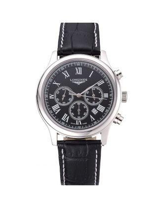 Longines Master Collection Black Leather Strap Black Dial 80224