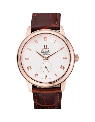 Omega DeVille Prestige Small Seconds White Dial Gold Case Brown Leather Bracelet 622603