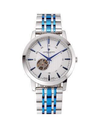 Vacheron Constantin Tourbillon White Dial Blue Numerals Stainless Steel Case Two Tone Steel Blue Bracelet