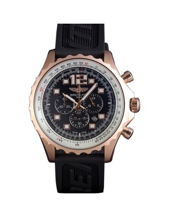 Breitling Navitimer Rosegold Bezel Rubber Strap Black Dial