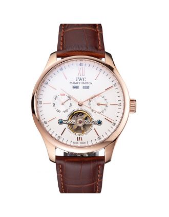 IWC Portofino Tourbillon White Dial Rose Gold Case Broen Leather Strap