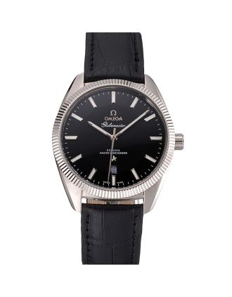 Omega Globemaster Black Dial Stainless Steel Case Black Leather Strap