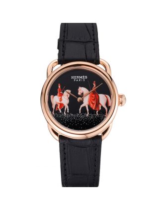 Hermes Classic Croco Leather Strap Black Dial 801398