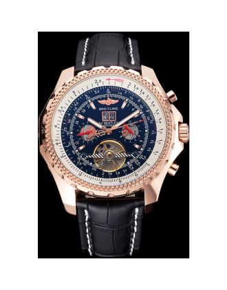 Breitling For Bentley Mulliner Tourbillon Black Dial Rose Gold Case Black Leather Strap