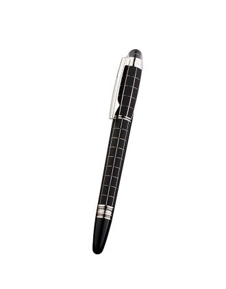 MontBlanc Silver Trimmed Square Cutwork Black Ballpoint Pen With MB Engraved Cap