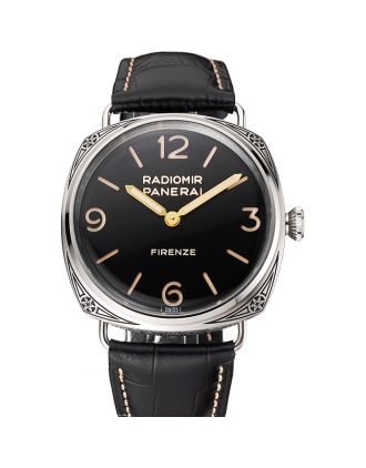 Swiss Panerai Radiomir 3 Days Acciaio "Firenze" Black Dial Stainless Steel Case Black Leather Strap