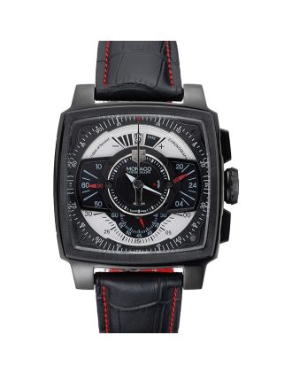 Tag Heuer Monaco Black-Red Perforated Leather Strap Black Dial 80309