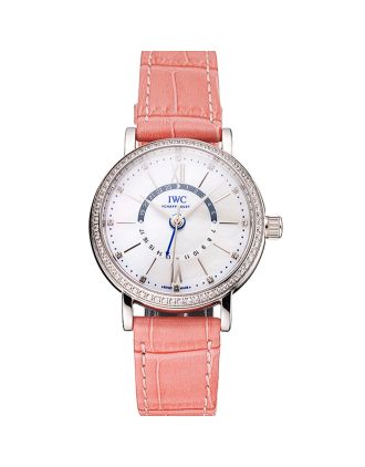 IWC Portofino Day And Night White Dial Stainless Steel Case Pink Leather Strap