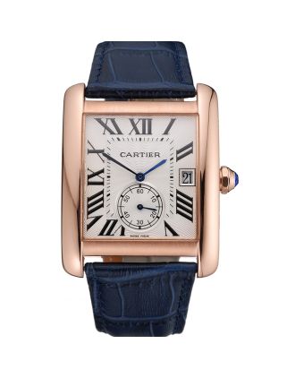 Cartier Tank MC White Dial Gold Case Blue Leather Strap 622577