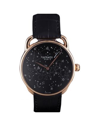 Hermes Classic Croco Leather Strap Black Dial 801405