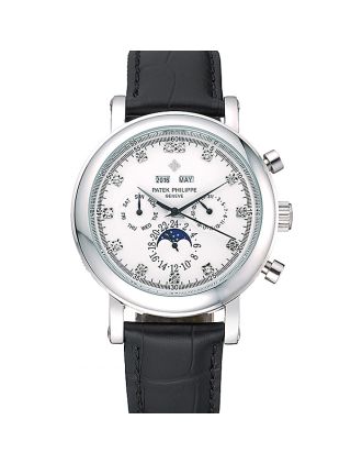 Patek Philippe Grand Complications Perpetual Calendar White Dial Black Leather Bracelet