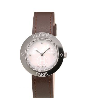 Hermes Classic MOP Dial Brown Leather Strap