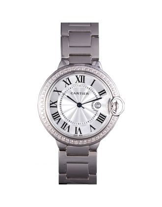 Cartier Ballon Bleu 42mm White Dial Diamonds Stainless Steel Case And Bracelet